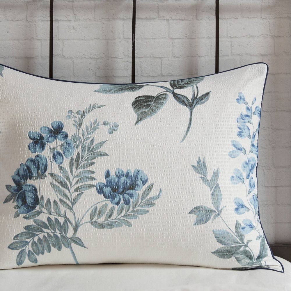 7 Piece Printed Seersucker Comforter Set with Throw Blanket Blue King/Cal King Media 14
