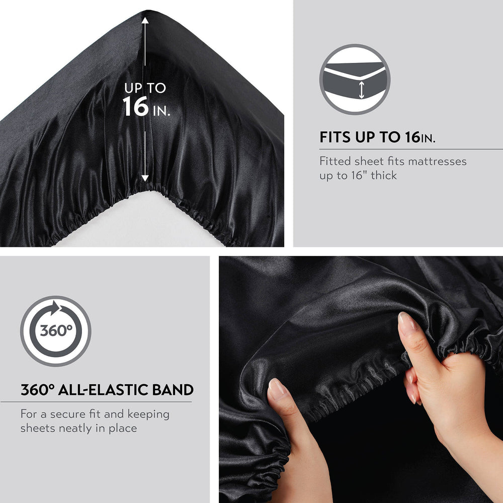 4 PCS Twin Luxury Sheet Set Black Media 13