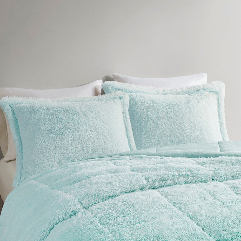 Full/Queen Ombre Shaggy Long Fur Comforter Mini Set Media 5