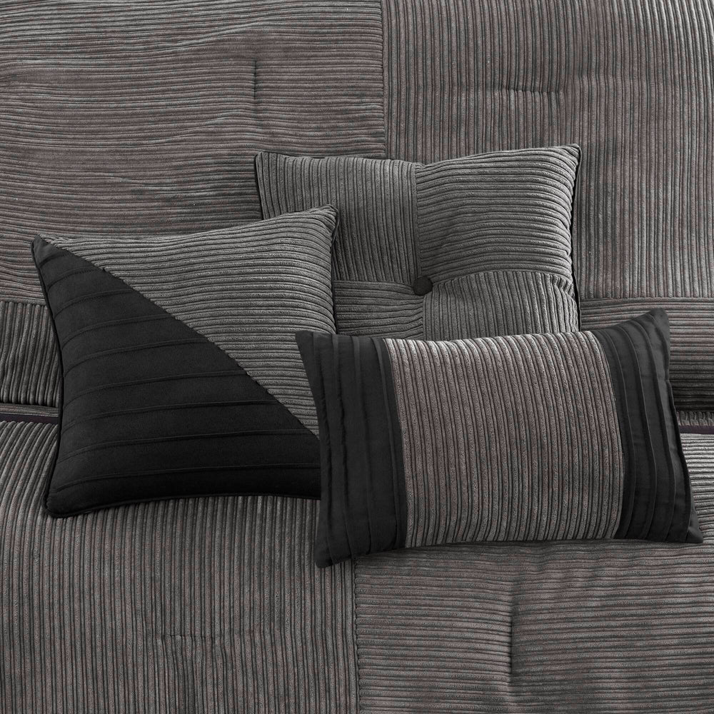 7 Piece Micro Corduroy Comforter Set Grey Cal King Media 9