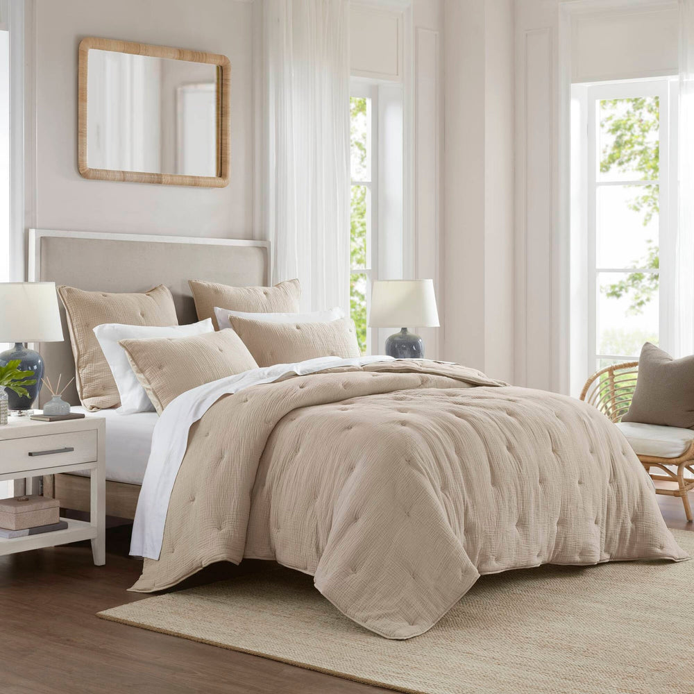 3-Piece Full/Queen Cotton  Embroidered Quilt Set,Taupe Media 24