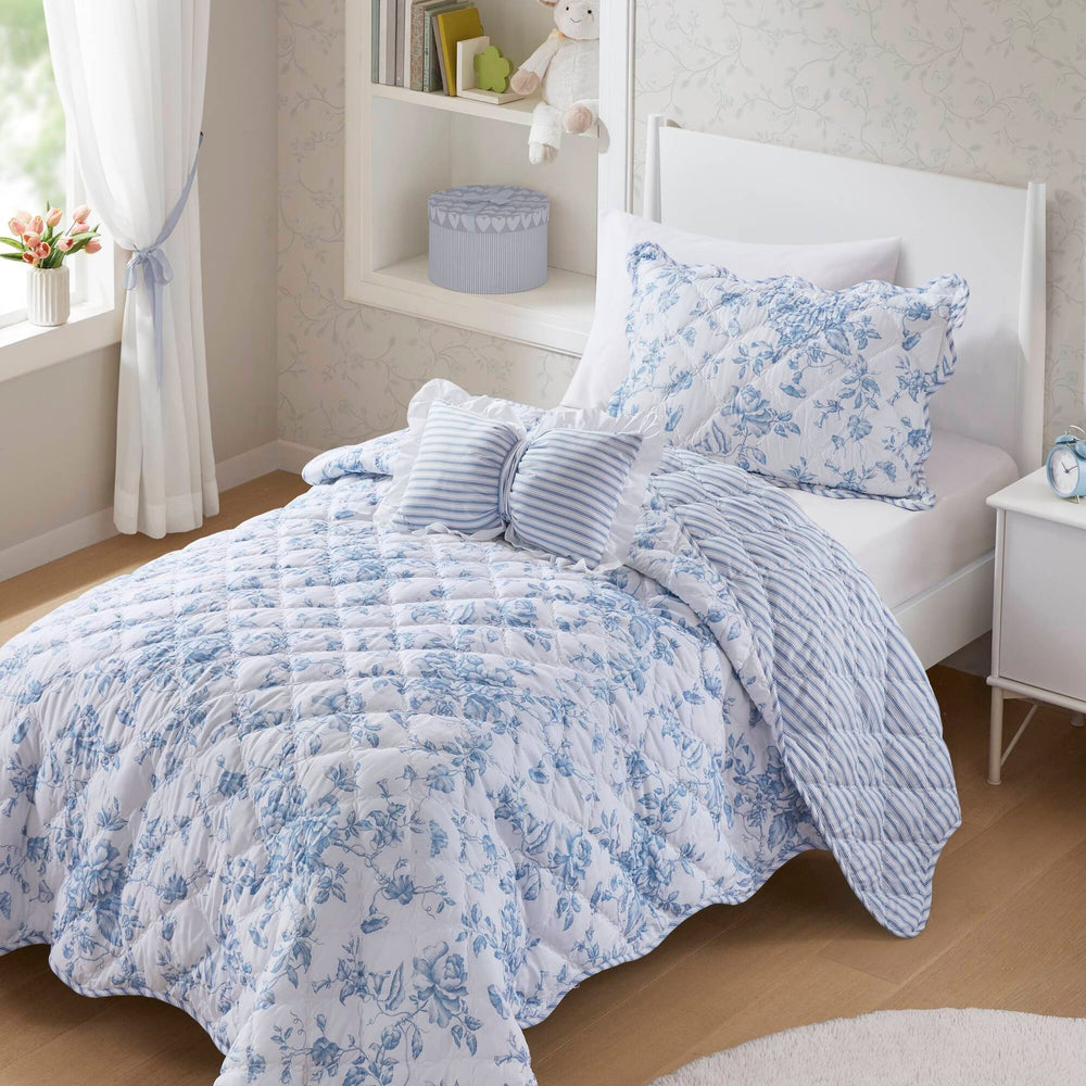 3 Pieces Twin/Twin XL Quilt Set with Decorative Pillow,Blue Media 14