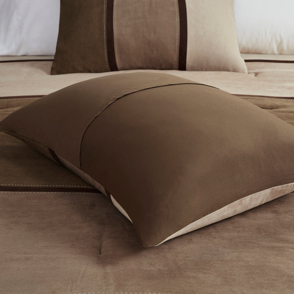 7 Piece Faux Suede Comforter Set Brown Cal King Media 9
