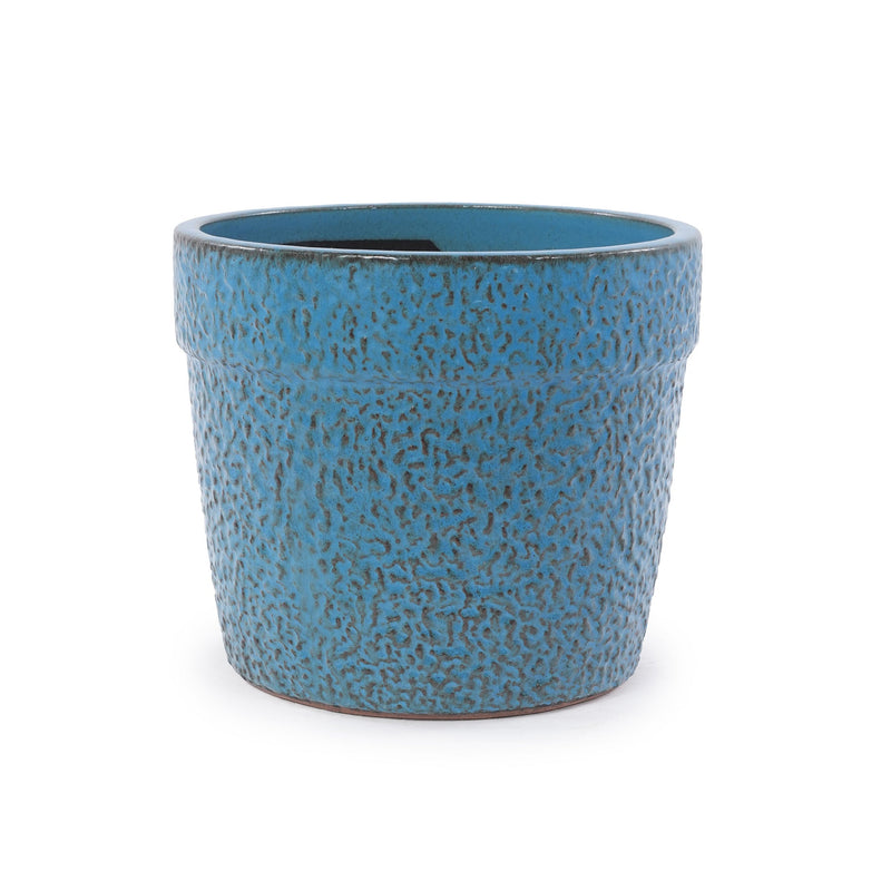 Handmade Ceramic Planter Set of 3, 15/12/9 Inch Diameter, Blue Textured Pattern, for Succulents & Indoor Plants, Windowsill & Bookshelf Use, Breathable Clay