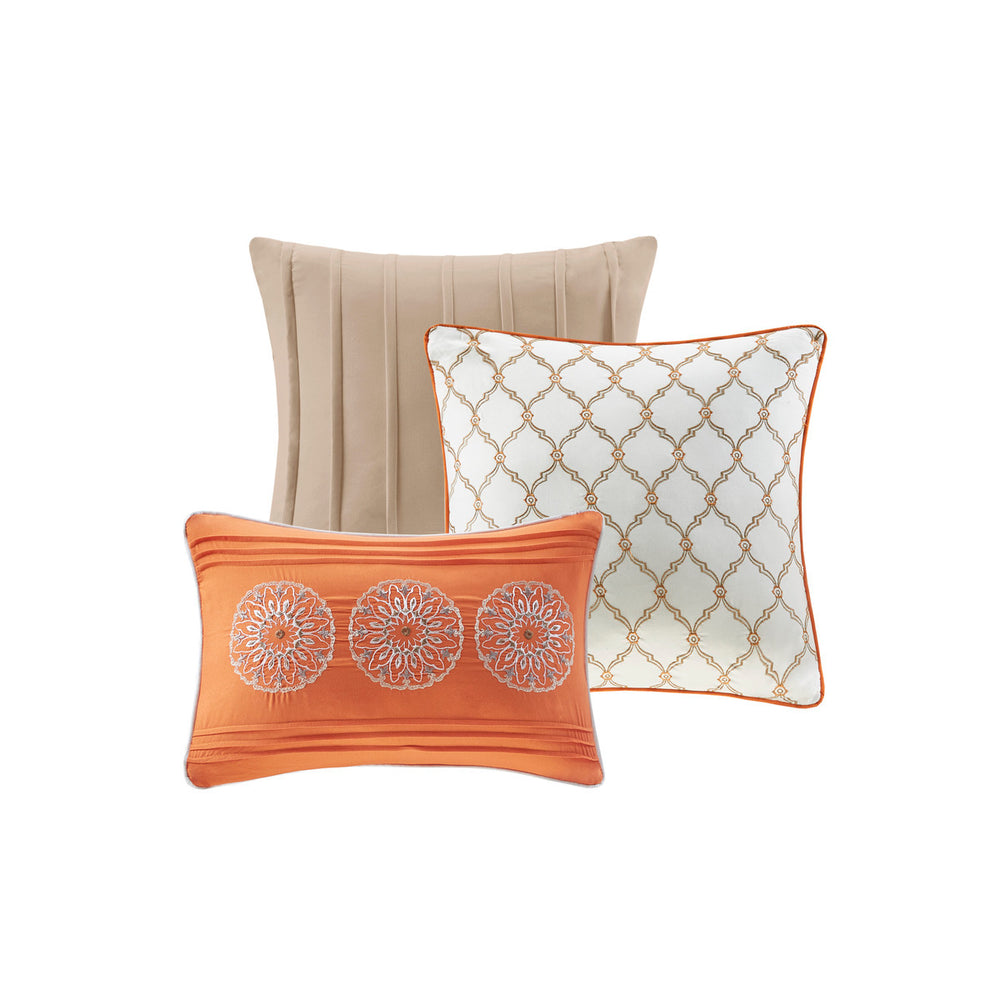6 Piece Reversible Quilt Set with Throw Pillows Orange Full/Queen Media 9