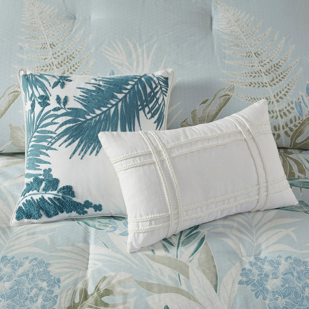6 Piece Oversized Cotton Comforter Set with Throw Pillow Blue Full Media 6