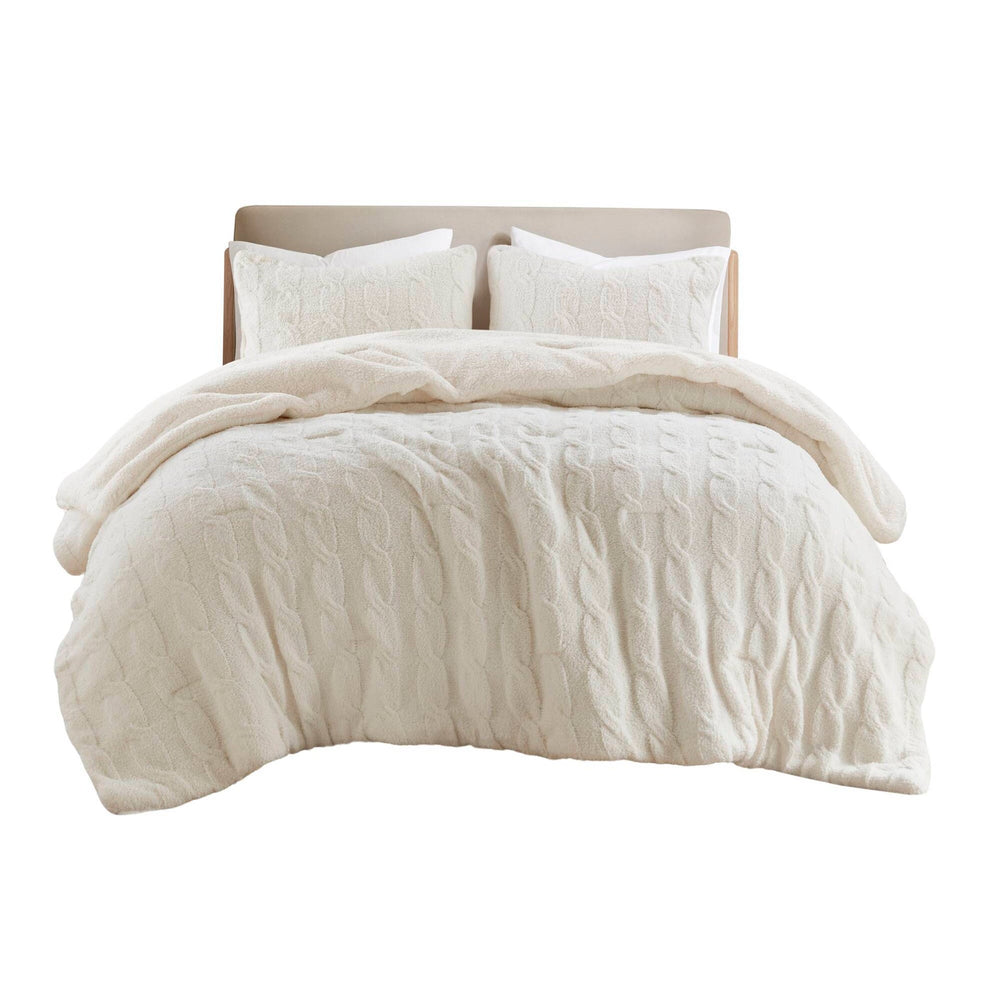 3 Pieces King/Cal King Cable Knit Chenille Comforter Set,Ivory Media 8