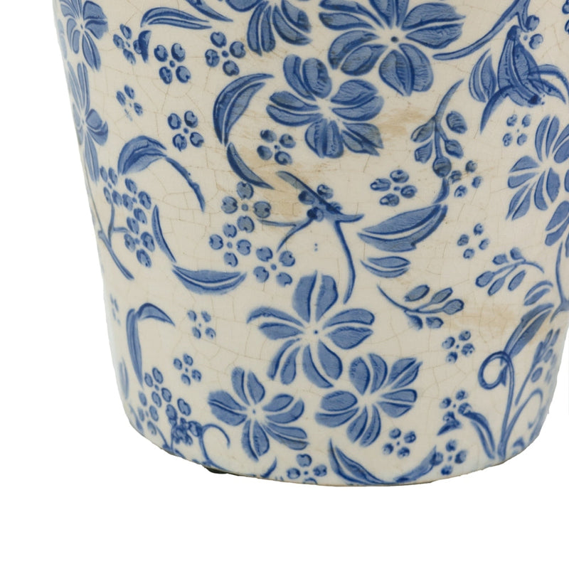 S/2 Blue and White Ceramic Planters with Floral Motif