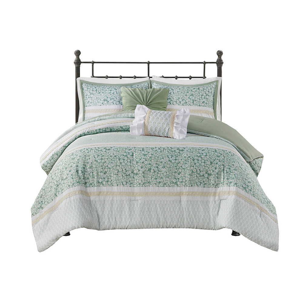 King/Cal King 5 Piece Seersucker Comforter Set with Throw Pillows Media 8