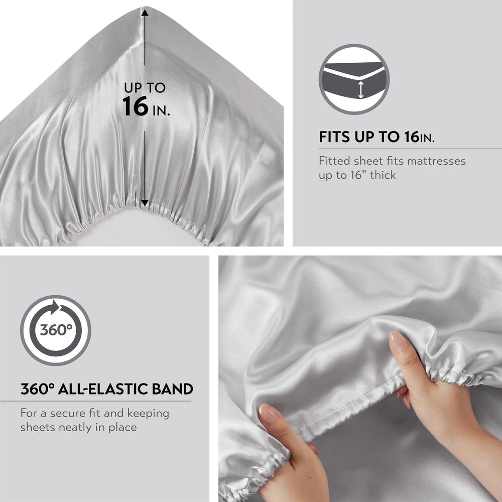 4 PCS Twin Luxury Sheet Set Light Grey Media 8