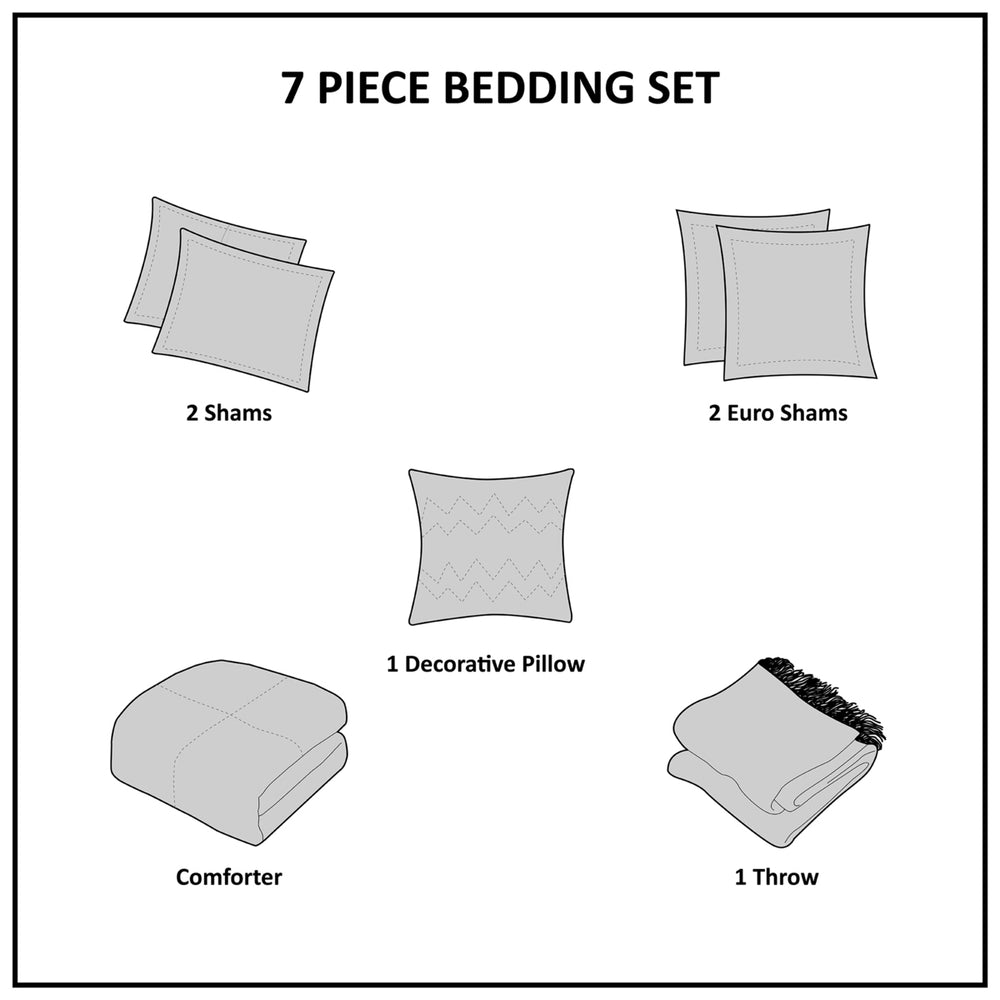 7 Piece Printed Seersucker Comforter Set with Throw Blanket Blue King/Cal King Media 3