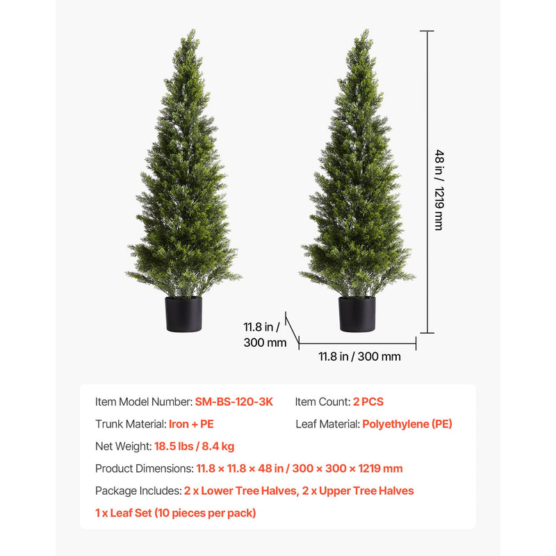 Artificial Topiary Cedar Trees, 48 inch 2 Set Faux Pine Shrubs Plants, Fake Silk Tree Look Real, Easy Assembly for Decor Front Porch Outdoor Patio Garden Balcony Backyard Indoor Office