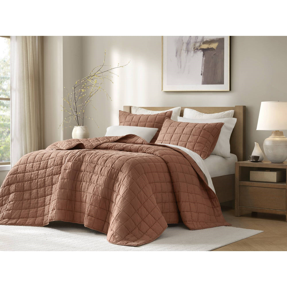 3-Piece King/Cal King Linen Garment Washed Quilt Set,Clay Media 7