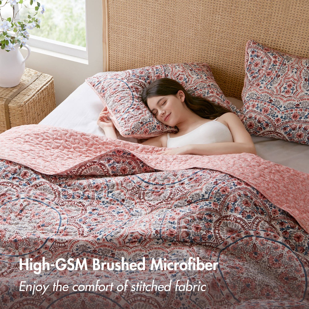 3-Piece Full/Queen Boho Floral Reversible Quilt Media 14