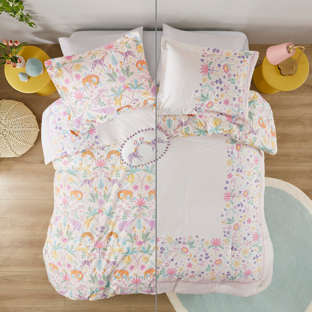 Twin Floral Reversible Cotton Duvet Cover Set with Throw Pillow Media 3