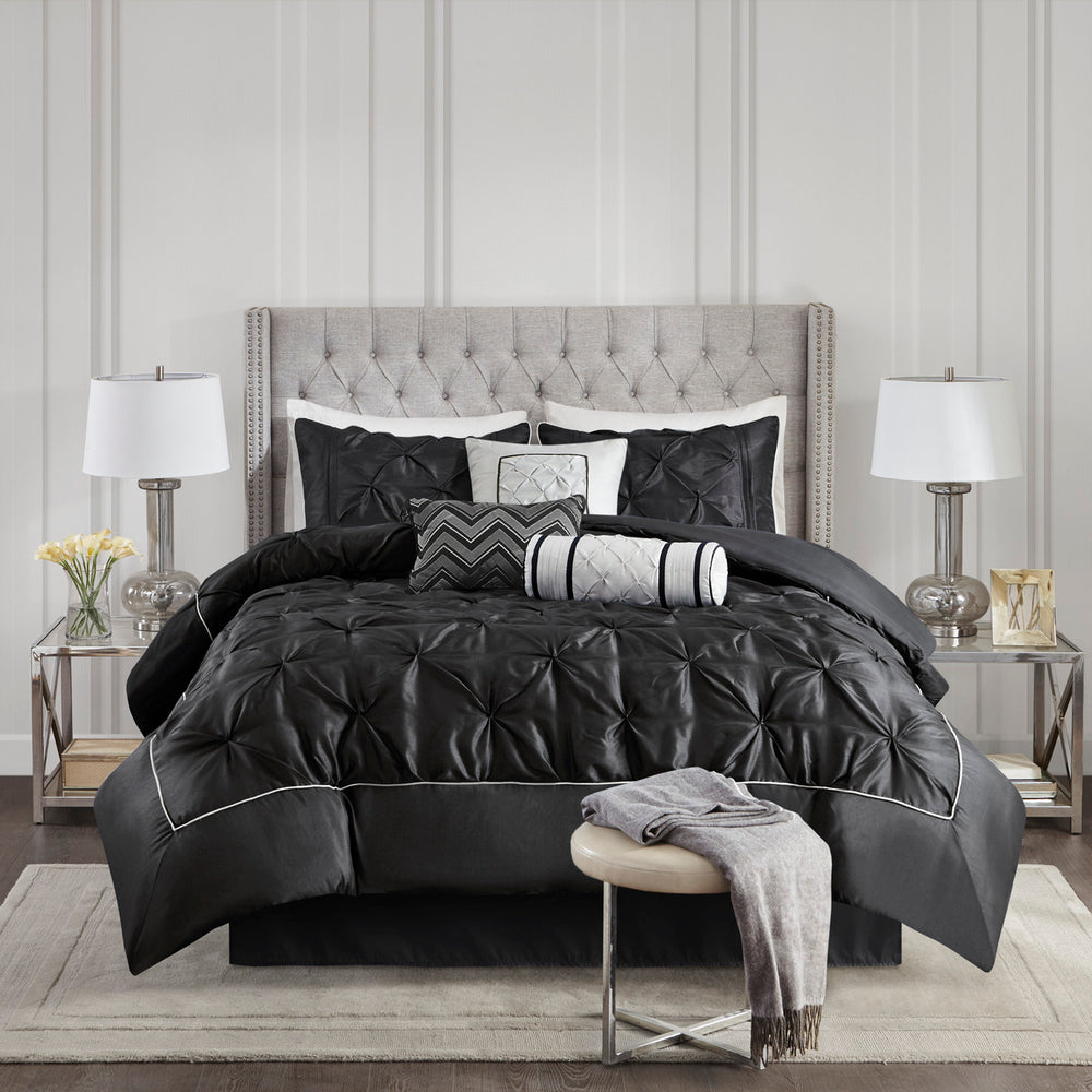 7 Piece Tufted Comforter Set Black Cal King Media 4