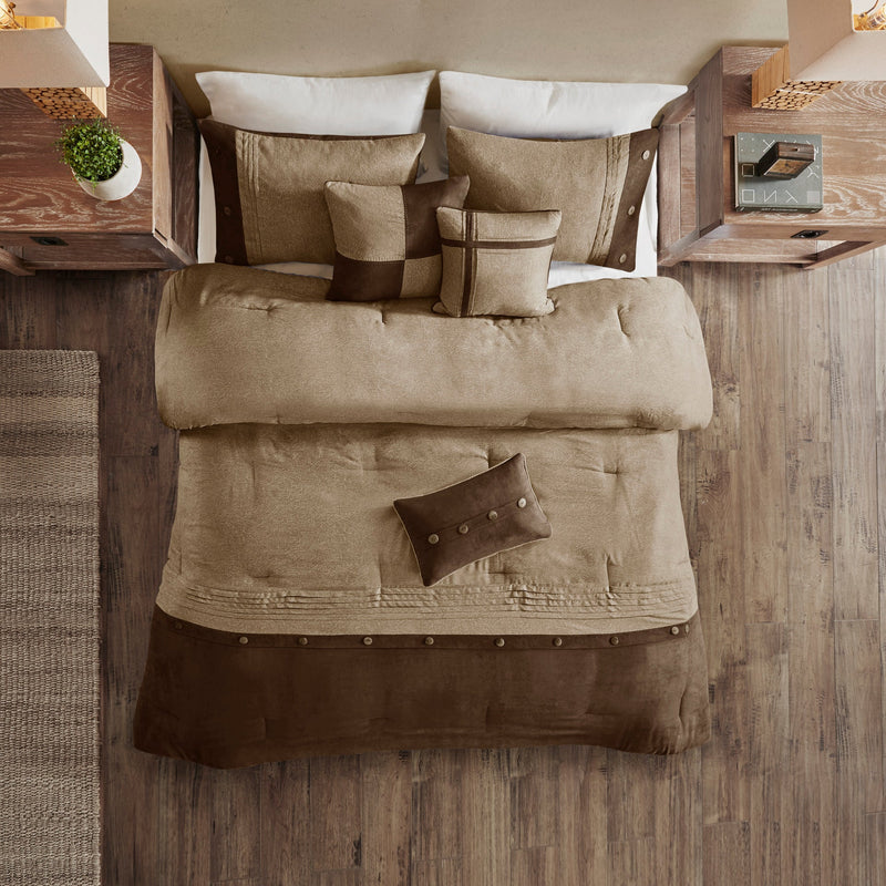 7 Piece Faux Suede Comforter Set Brown Cal King
