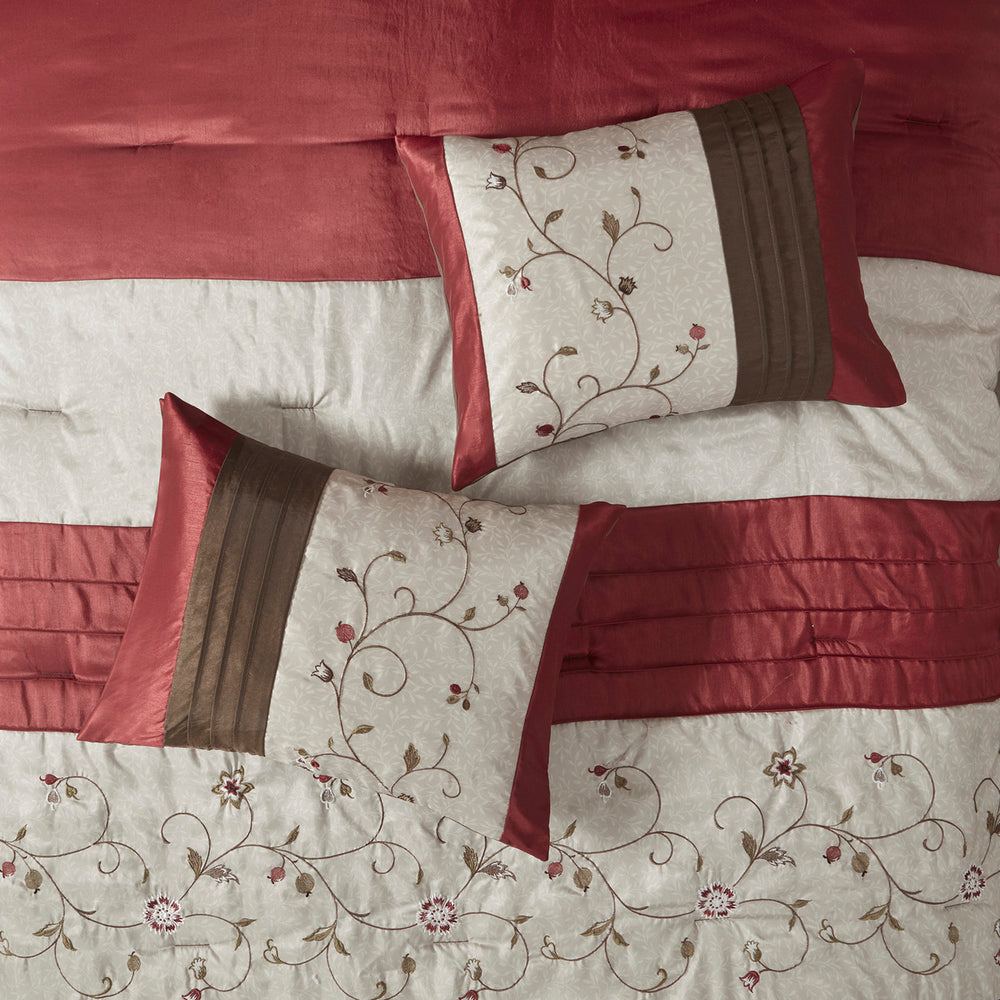 Embroidered 7 Piece Comforter Set Red King Media 2