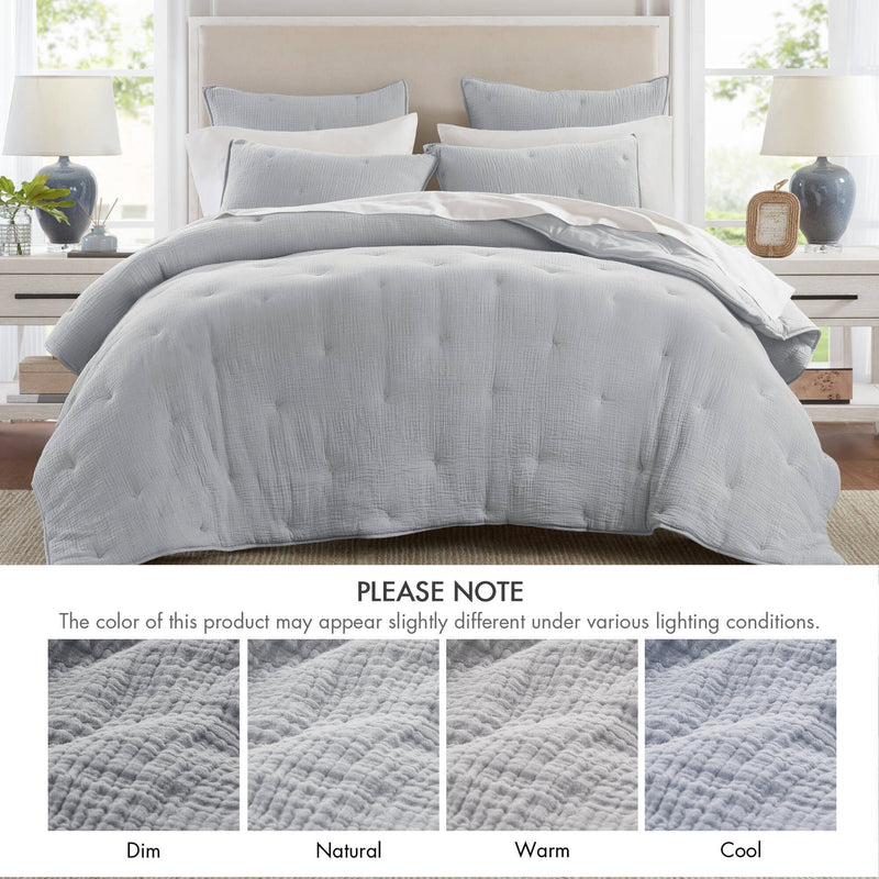 3-Piece King Cotton  Embroidered Quilt Set,Blue