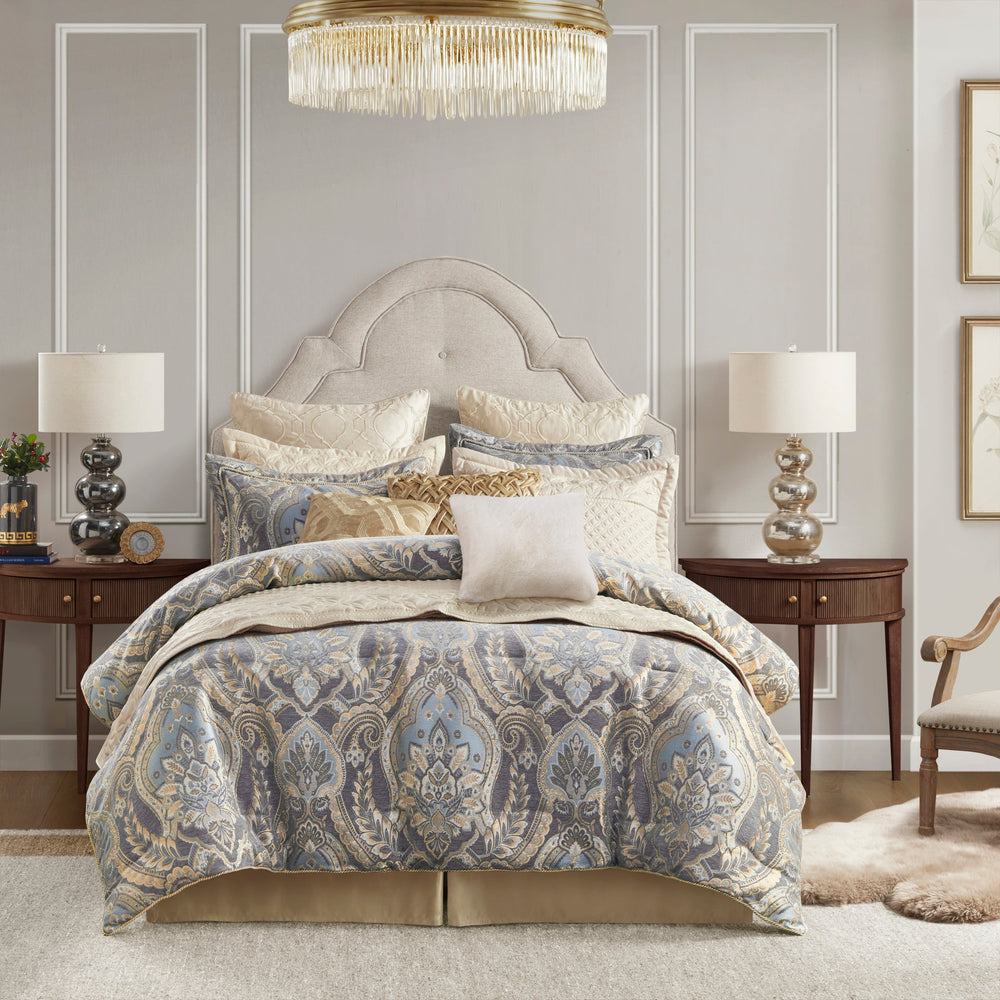 4 Piece Comforter Set Blue/Grey King Media 8