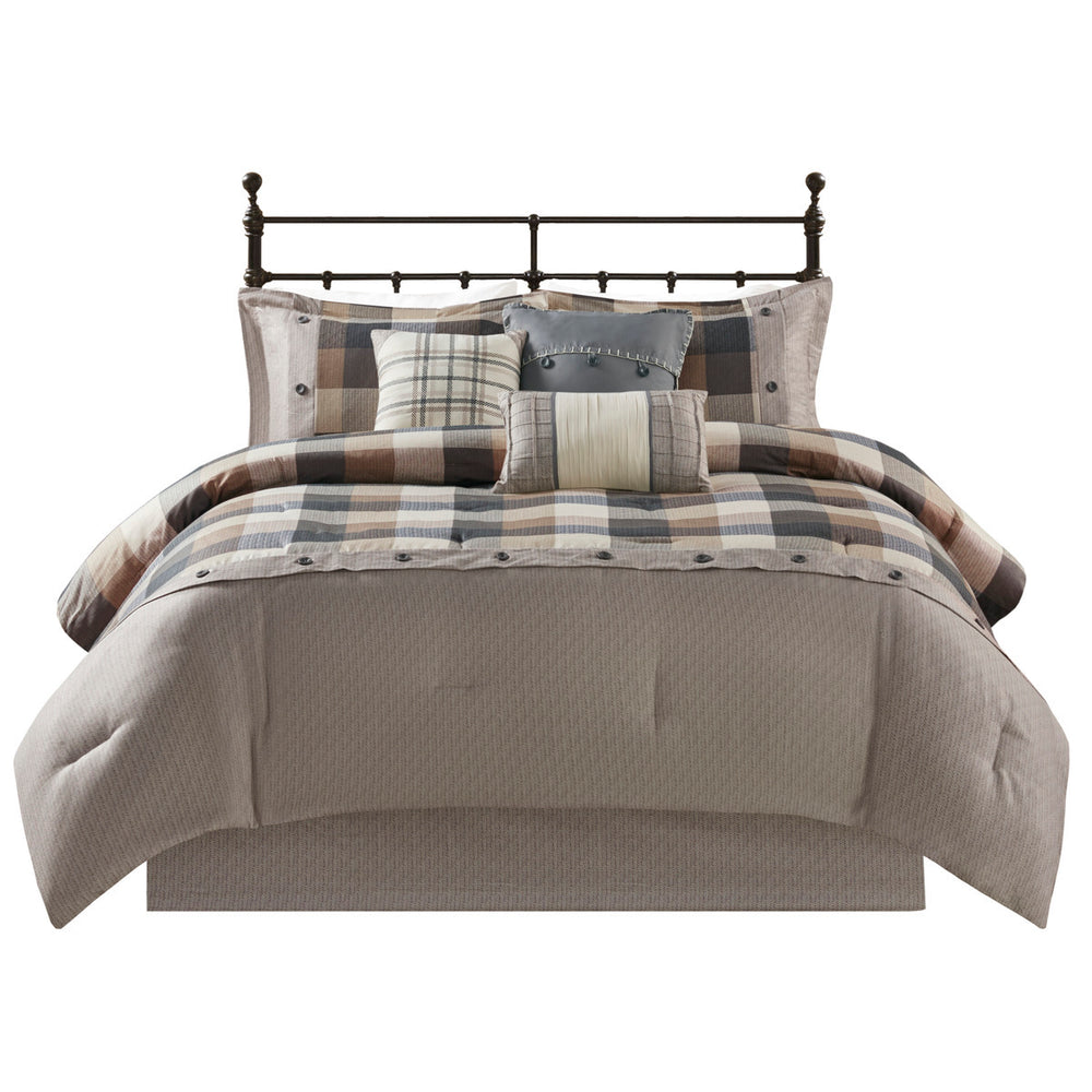 7 Piece Herringbone Comforter Set Neutral King Media 7