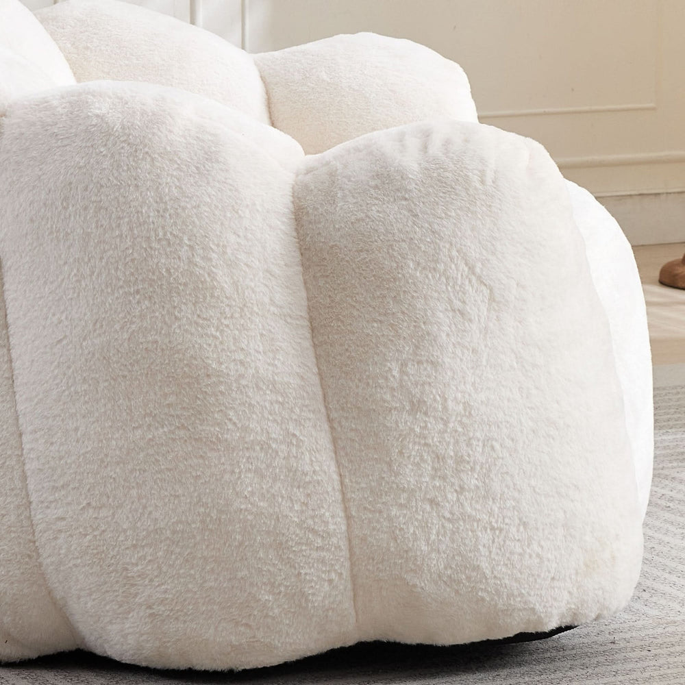 Bean Bag Sofa Faux Fur Lotus Style Ivory White 43.7 Inch No Assembly Media 5