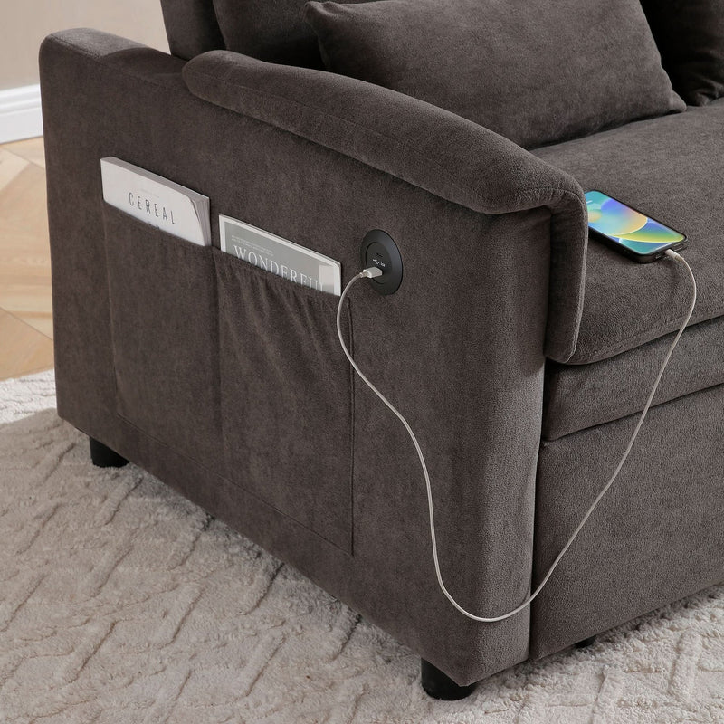 Velvet Sleeper Sofa With USB Ports & Cushioned Back & Two Seater Couch