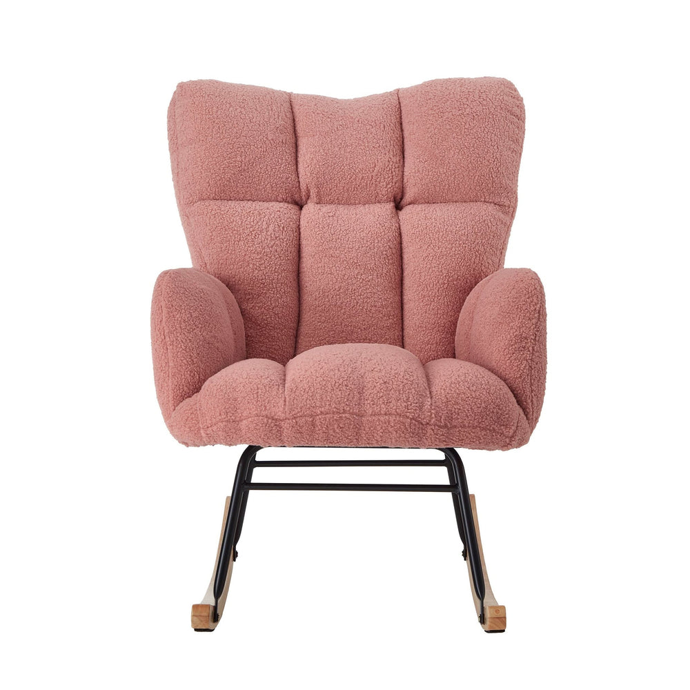 Glider Chair Teddy Fabric Pink With Sturdy Metal Frame For Living Room Comfort & Rocking Style Media 9