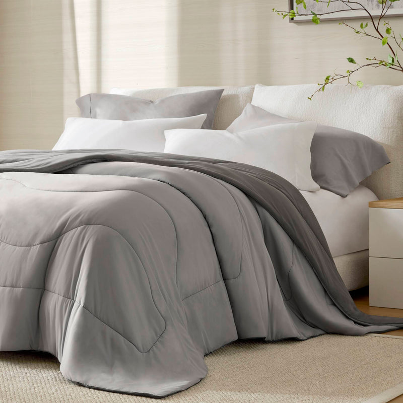 1-Piece Full/Queen Reversible Tencel Comforter Blanket,Gray