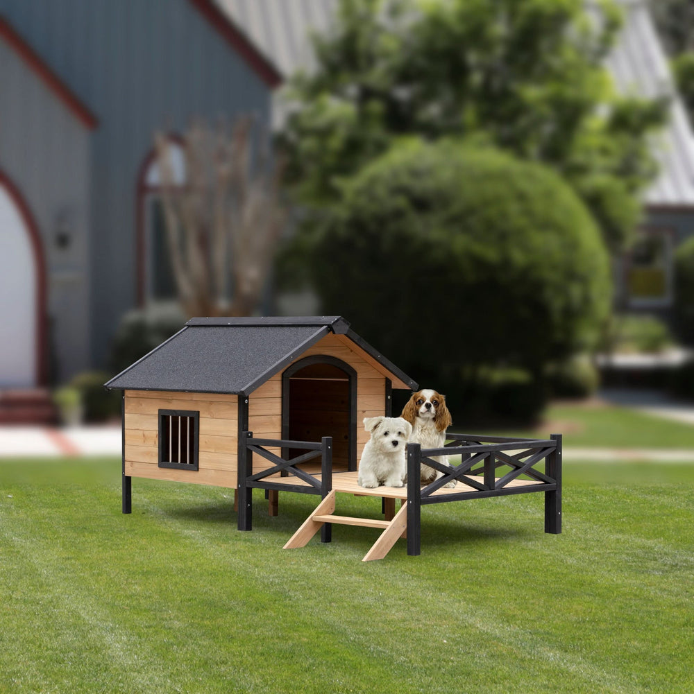 Outdoor Large Wooden Cabin House Style Wooden Dog Kennel with Porch Media 1