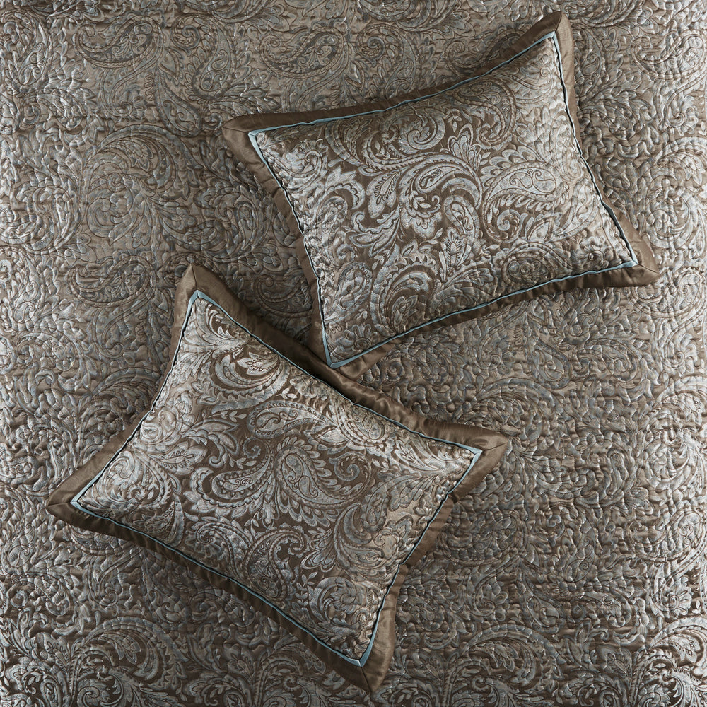 5 Piece Jacquard Bedspread Set with Throw Pillows Blue/Brown King Media 9