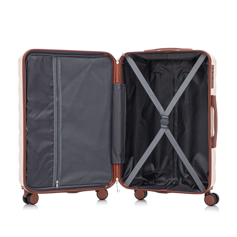Abs Luggage Set 20 24 28 Inches 3 Piece Beige Durable Spinner Wheels & Combination Lock