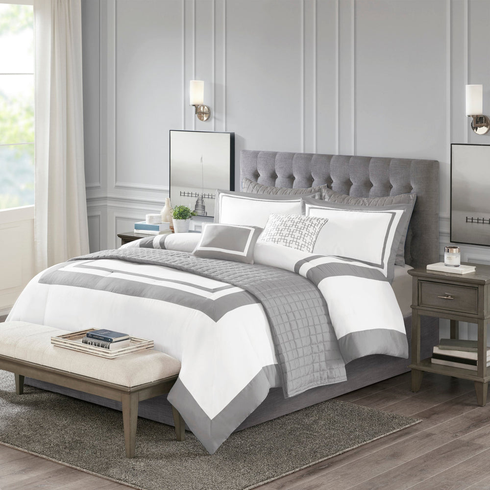 8 Piece Comforter and Quilt Set Collection Grey King/Cal King Media 15