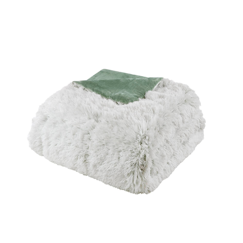 2 PCS Twin/Twin XL Shaggy Faux Fur Comforter Mini Set Green/White Media 15