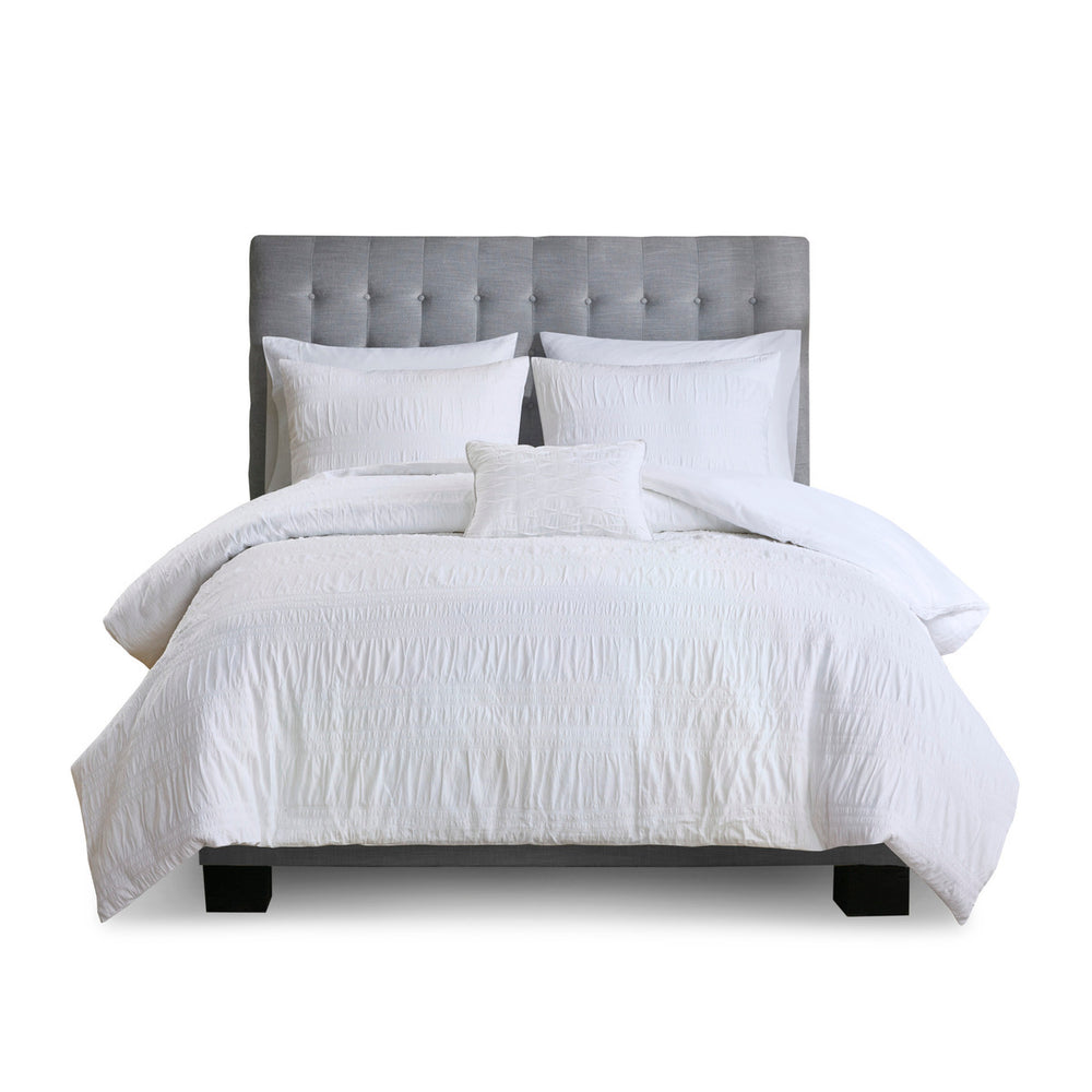 King/Cal King 4 Piece Cotton Seersucker Duvet Cover Set Media 12