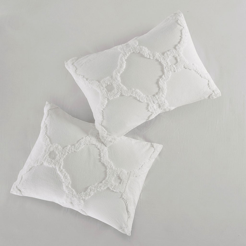 3 Piece Tufted Cotton Chenille Geometric Comforter Set Off-White Full/Queen Media 5
