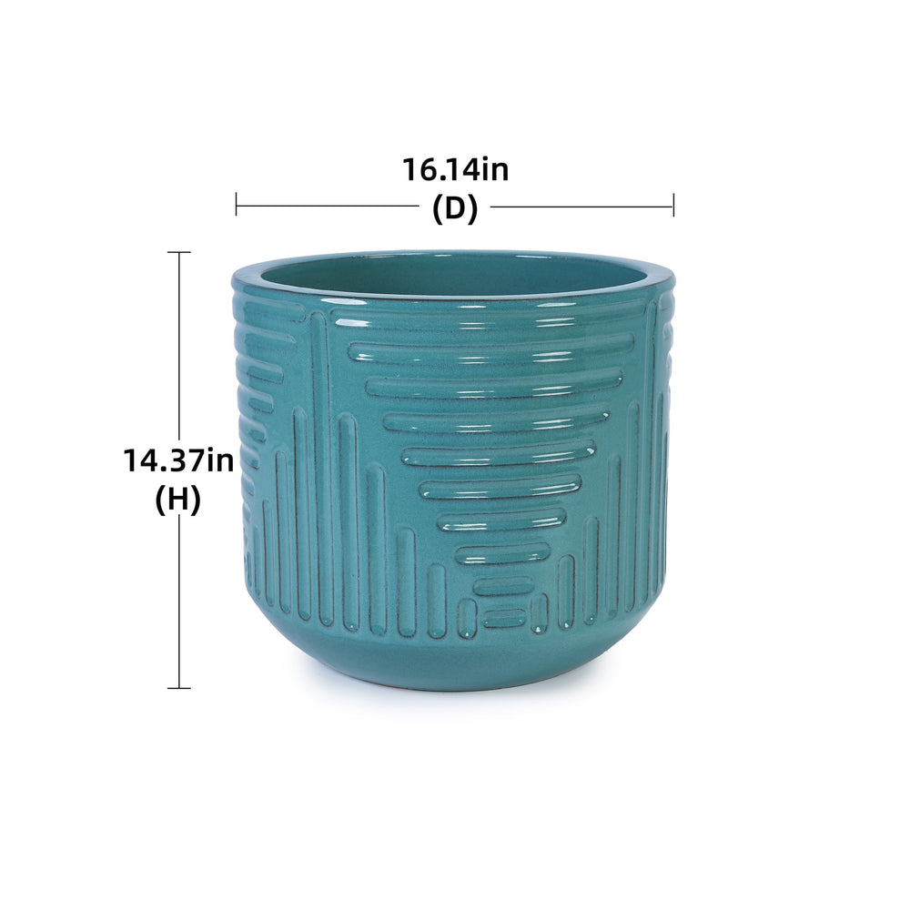Ceramic Flowerpot, Modern Planter for Patio, Garden, Windowsill - Cyan Media 3