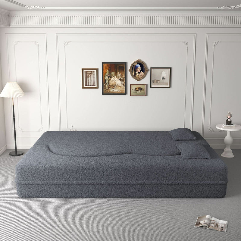 Sofa Bed Teddy Fabric Modern Grey Full Size Living Room Lounge Area