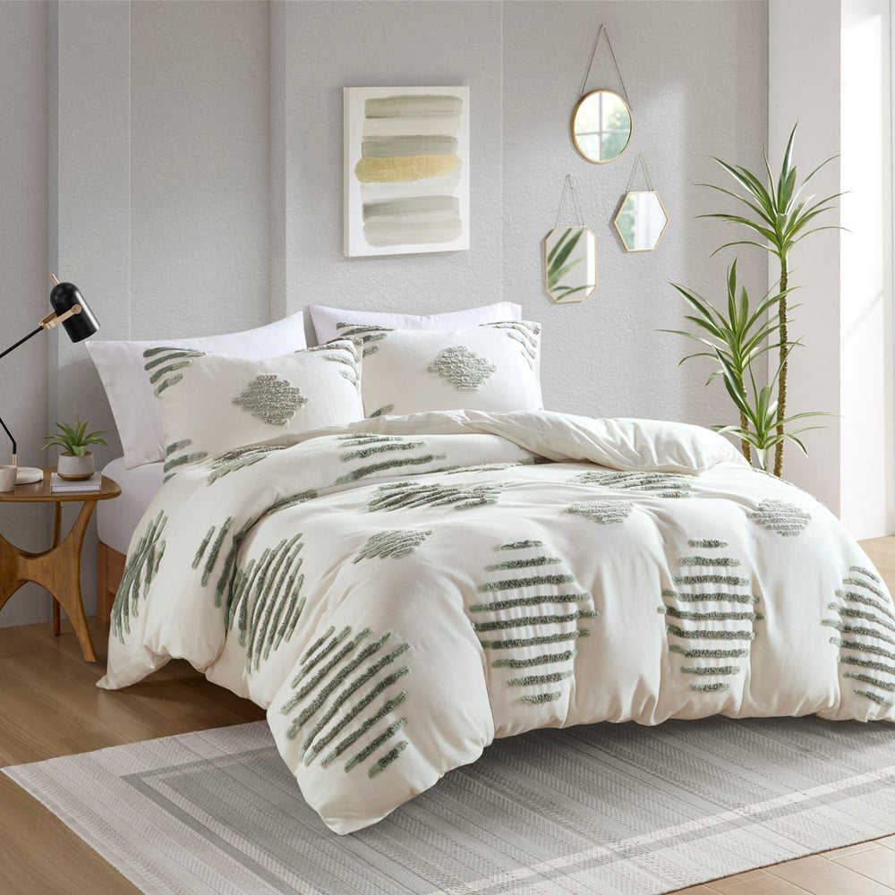 King/Cal King 3 Piece Cotton Blend Chenille Duvet Cover Set Media 1