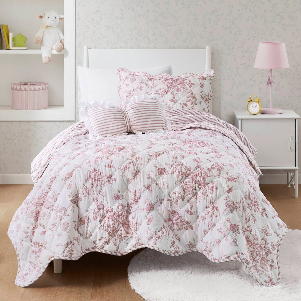 3 Pieces Twin/Twin XL Quilt Set with Decorative Pillow,Pink Media 15