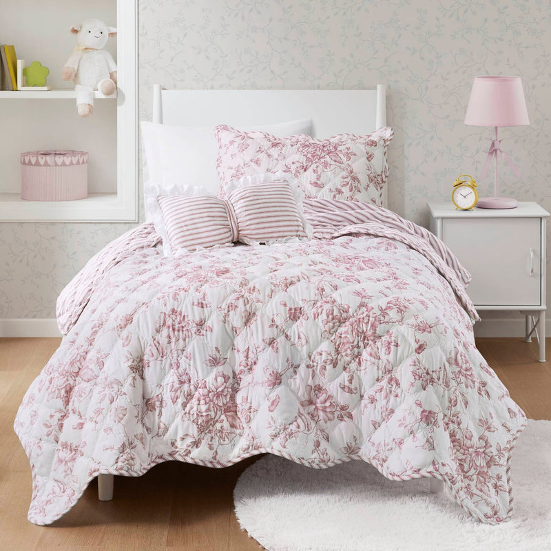 3 Pieces Twin/Twin XL Quilt Set with Decorative Pillow,Pink