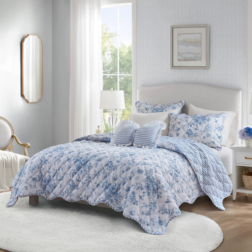 4 Pieces King  Quilt Set with Decorative Pillow,Blue Media 24
