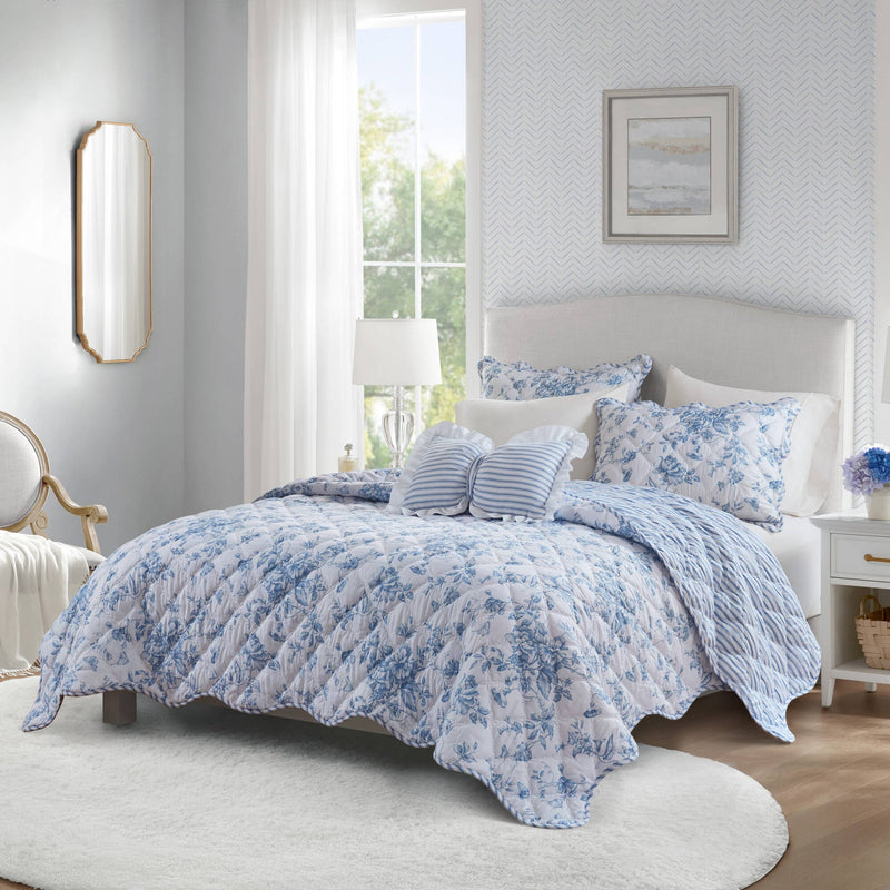 4 Pieces Full/Queen  Quilt Set with Decorative Pillow,Blue