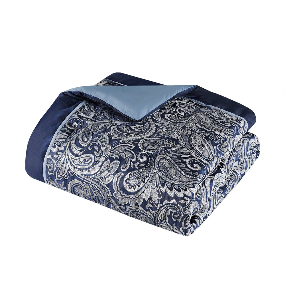 12 Piece Comforter Set with Cotton Bed Sheets Navy King Media 21