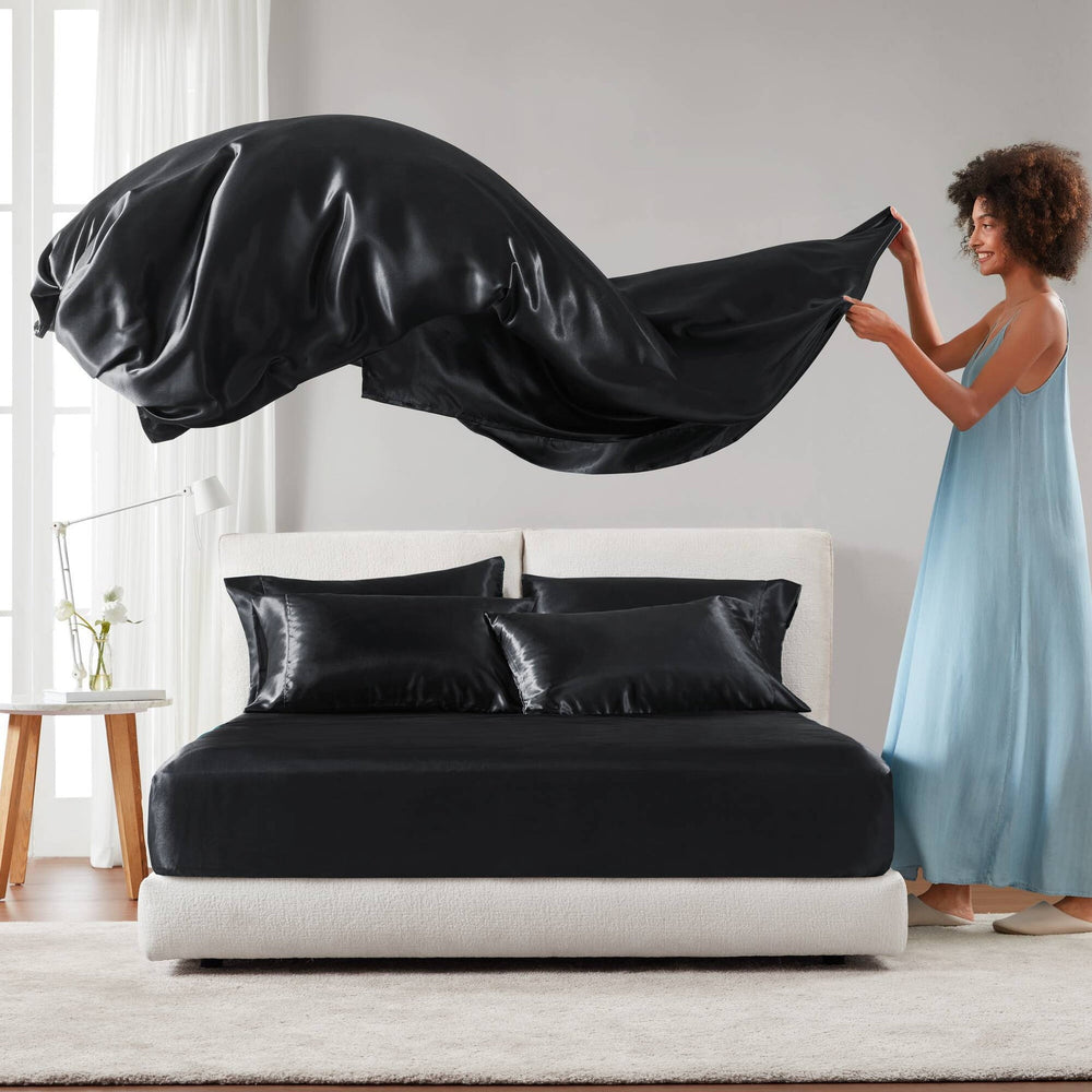7 PCS Split King Luxury Sheet Set Black Media 14