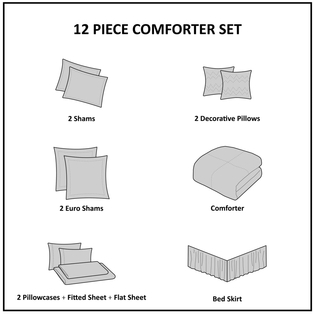 12 Piece Comforter Set with Cotton Bed Sheets Blue Cal King Media 2