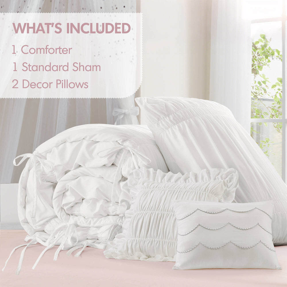 4 Pieces Twin/Twin XL Comforter Set,White Media 6