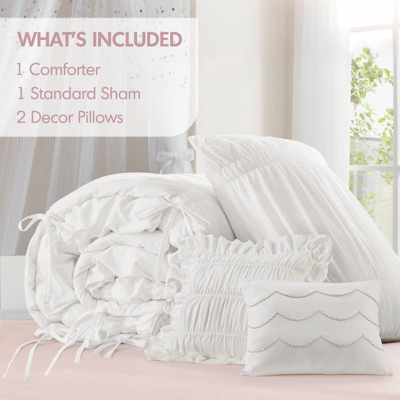 4 Pieces Twin/Twin XL Comforter Set,White