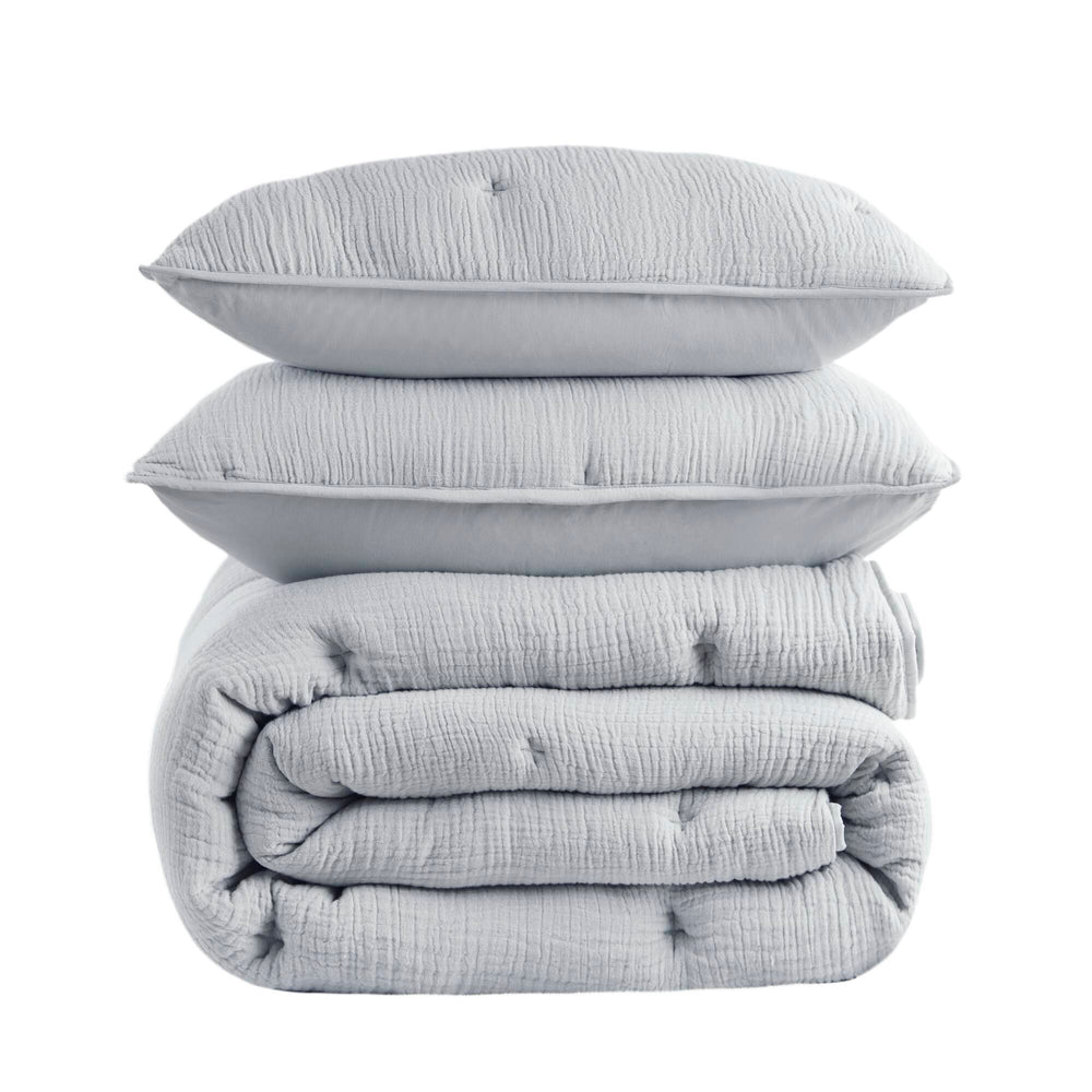 3-Piece King Cotton  Embroidered Quilt Set,Blue Media 18