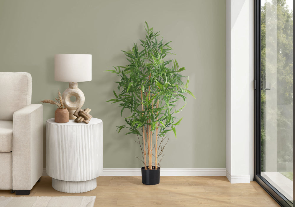 Artificial Plant, 50' Tall, Bamboo Tree, Indoor, Faux, Fake, Floor, Greenery, Potted, Decorative, Green Leaves, Black Pot Media 1